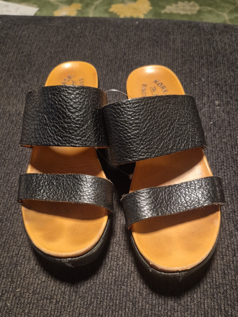 Kork-Ease Men's Black Leather Double Strap Slide Sandals